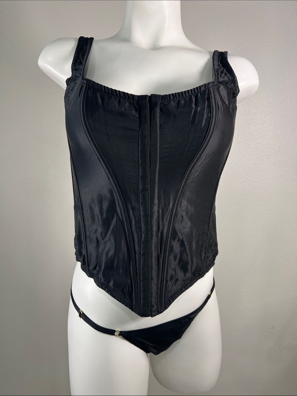 Victoria's Secret Black The Classic Corset Set 100% Silk SMALL